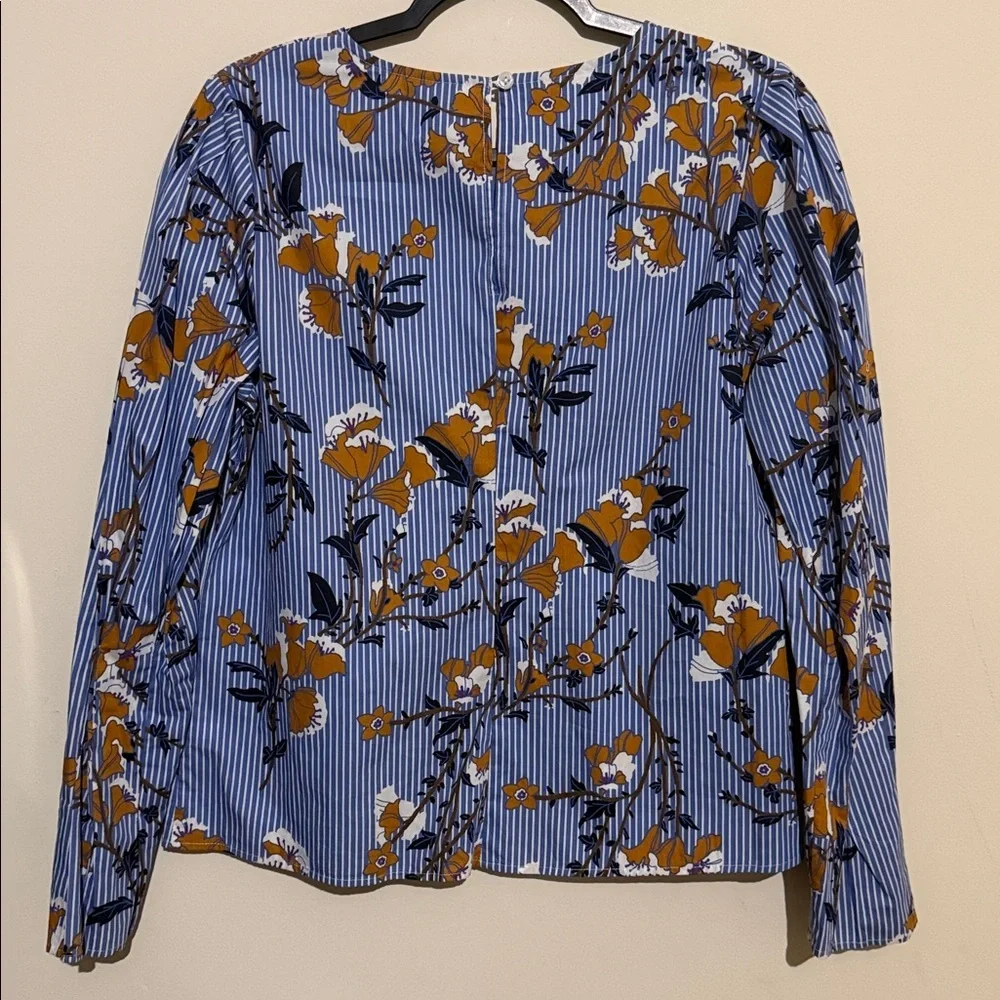 Who What Wear Blue Striped Floral Long-Sleeve Top